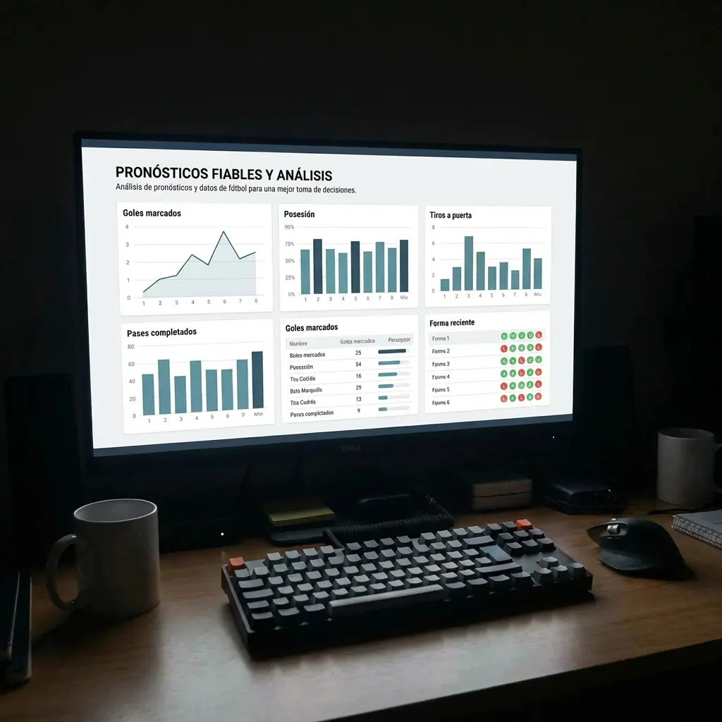 Pantalla de ordenador mostrando estadísticas de fútbol con gráficos y tablas
